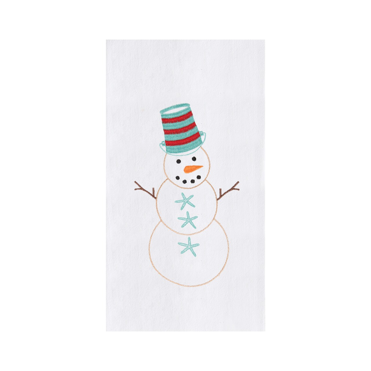 Coastal Snowman with Blue Starfish Buttons Cotton Flour Sack Kitchen Dish Towel 27L x 18W in.